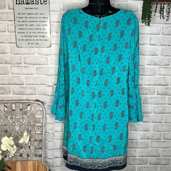 Juicy Couture 100% Silk Long Bell Sleeve Paisley Print Dress Size 6 Boho Hippie - Picture 5 of 12